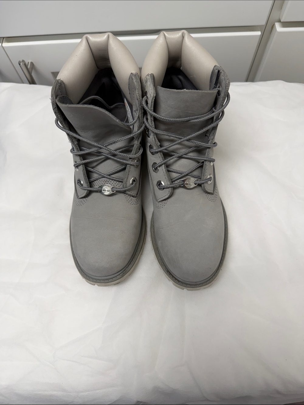 Timberland Gray and Cream Lace-Up Nubuck Boots